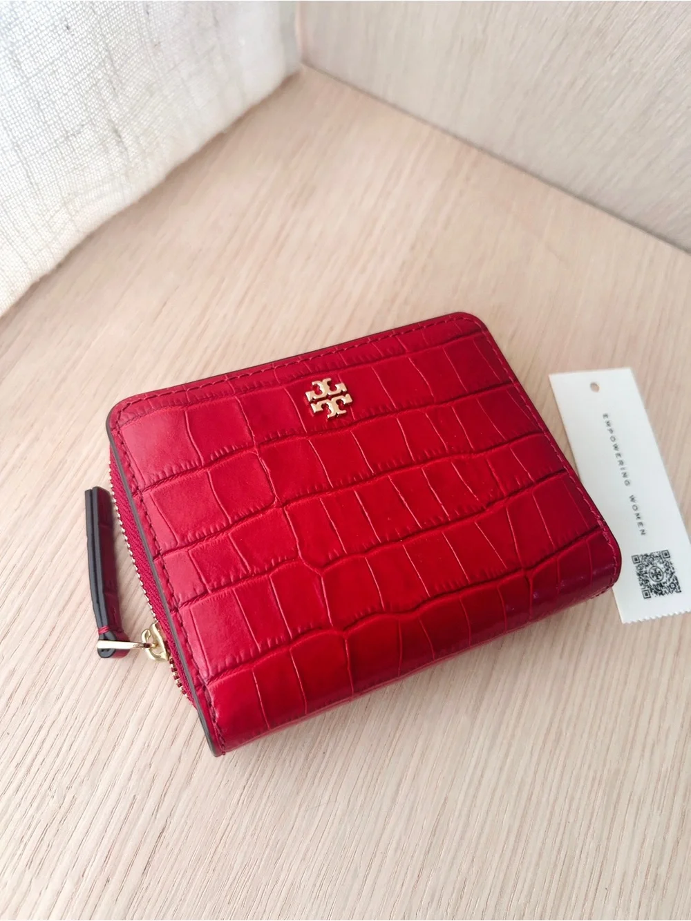 NWT💋Tory Burch Emerson Embossed Mini Wallet 175891 Red Sky gifts Coin Zip